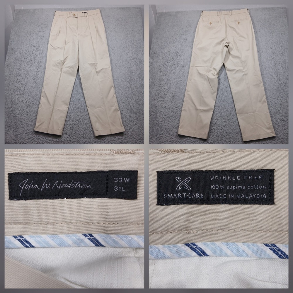 John‎ W. Nordstrom Dress Pants Men's 33x31 Khaki Smartcare Wrinkle-Free Supima